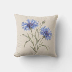 Blauwe Korenbloemen Crème Botanisch Aquarel Kussen