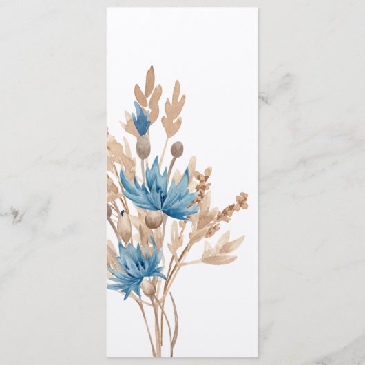 Blauwe korenbloemen en tarwe moderne crème bruilof menu (Achterkant)