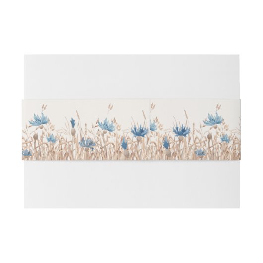 Blauwe Korenbloemen & Tarwe Crème Moderne Trouwdag Uitnodigingen Wikkel (Achterkant Voorbeeld)