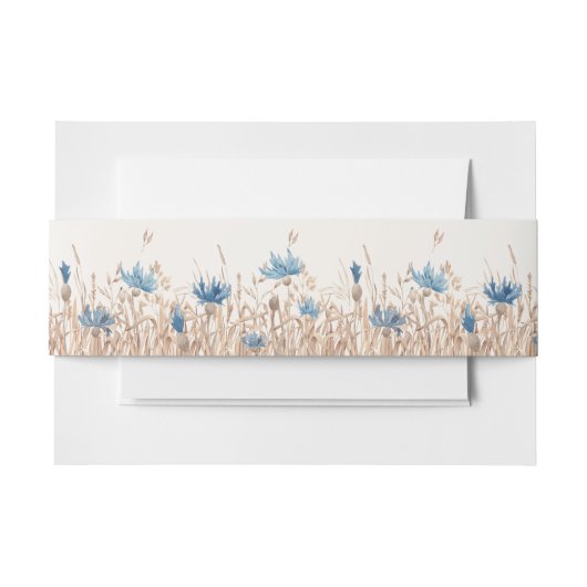 Blauwe Korenbloemen & Tarwe Crème Moderne Trouwdag Uitnodigingen Wikkel (Voorkant Voorbeeld)