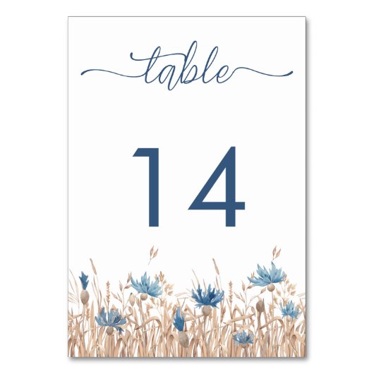 Blauwe korenbloemen & tarwe veld crème moderne bru kaart (Achterkant)