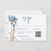 Blauwe korenbloemen & Tarwegebied Moderne QR-Code RSVP Kaartje (Voorkant)