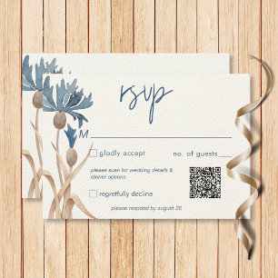 Blauwe korenbloemen & Tarwegebied Moderne QR-Code RSVP Kaartje