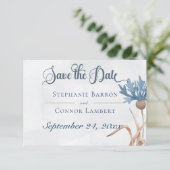 Blauwe korenbloemen & Tarweveld Blauwe bruiloft Save The Date (Staand voorkant)