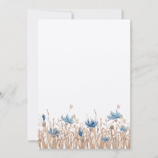 Blauwe korenbloemen Tarweveld Crème Moderne bruilo Kaart (Achterkant)