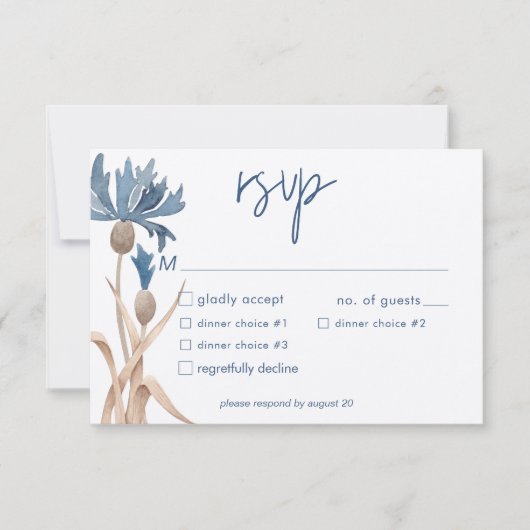 Blauwe korenbloemen & Tarweveld Modern diner RSVP Kaartje (Voorkant)