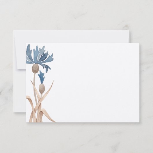 Blauwe korenbloemen & Tarweveld Modern diner RSVP Kaartje (Achterkant)