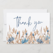 Blauwe korenbloemen & Tarweveld Moderne bruiloft Bedankkaart (Voorkant)