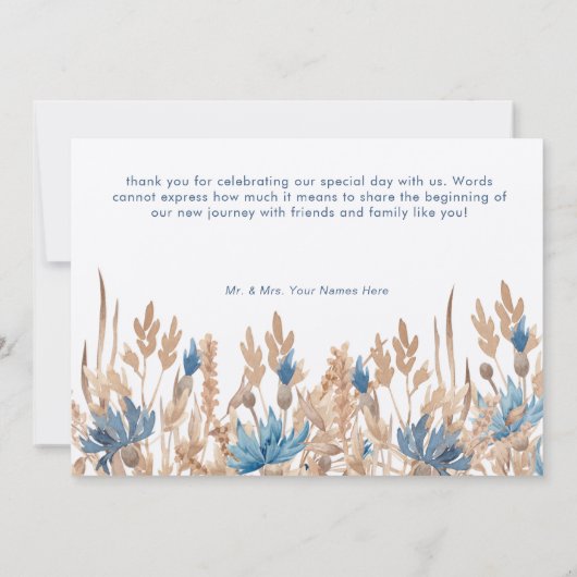 Blauwe korenbloemen & Tarweveld Moderne bruiloft Bedankkaart (Achterkant)