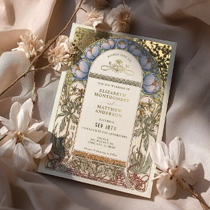 Blauwe korenbloemen Vintage bruiloft Art Nouveau Folie Uitnodiging