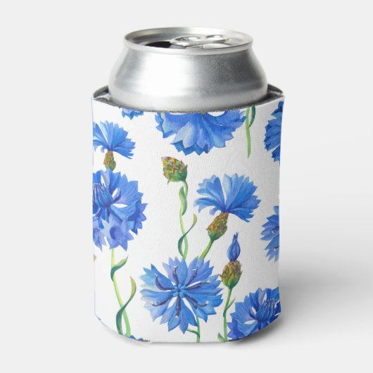 Blauwe korenbloemen: waterverf bloemennaadloos. blikjeskoeler (Blikje Voorkant)