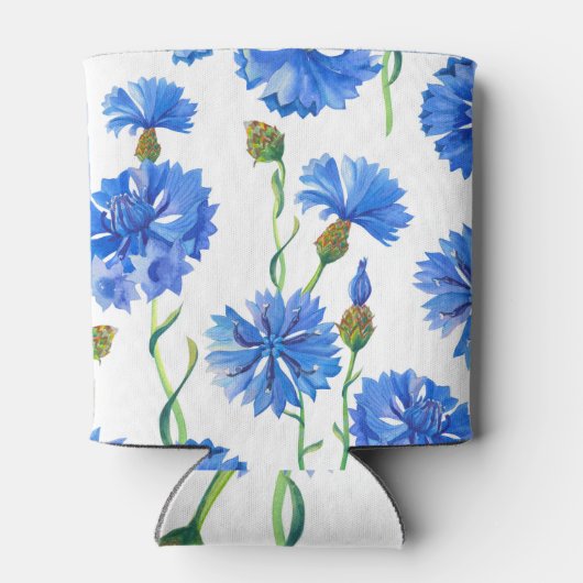 Blauwe korenbloemen: waterverf bloemennaadloos. blikjeskoeler (Achterkant)