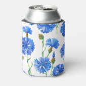 Blauwe korenbloemen: waterverf bloemennaadloos. blikjeskoeler (Blikje Achterkant)