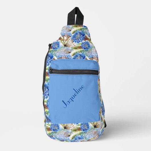 Blauwe korenbloemen witte achtergrond sling bag (Voorkant)