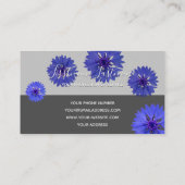 Blauwe kornbloem grijze rechthoek monogram visitekaartje (Achterkant)