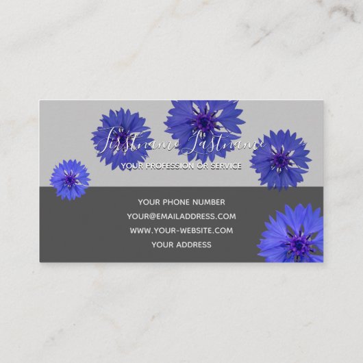 Blauwe kornbloem grijze rechthoek monogram visitekaartje (Achterkant)