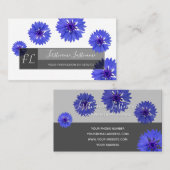 Blauwe kornbloem grijze rechthoek monogram visitekaartje (Voorkant / Achterkant)