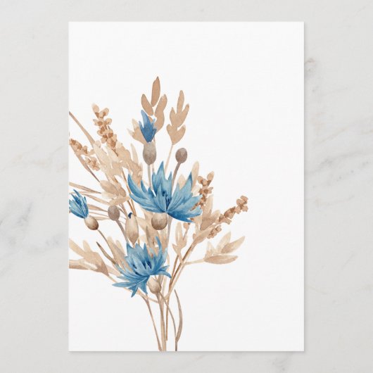 Blauwe kornbloemen en hitte bruiloft menu (Achterkant)