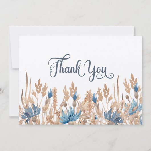 Blauwe kornbloemen en Wheat Field Wedding Bedankkaart (Voorkant)