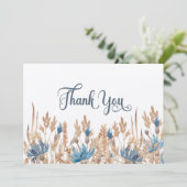Blauwe kornbloemen en Wheat Field Wedding Bedankkaart (Staand voorkant)