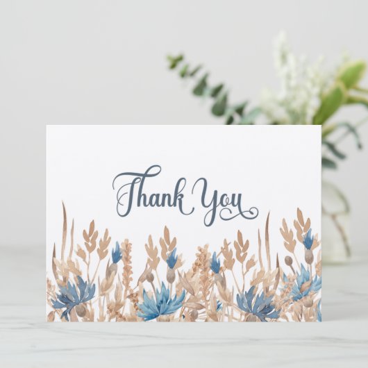 Blauwe kornbloemen en Wheat Field Wedding Bedankkaart (Staand voorkant)