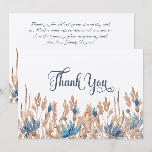 Blauwe kornbloemen en Wheat Field Wedding Bedankkaart (Voorkant / Achterkant)