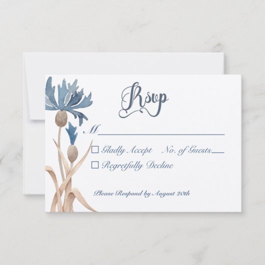 Blauwe kornbloemen en Wheat Field Wedding RSVP Kaartje (Voorkant)