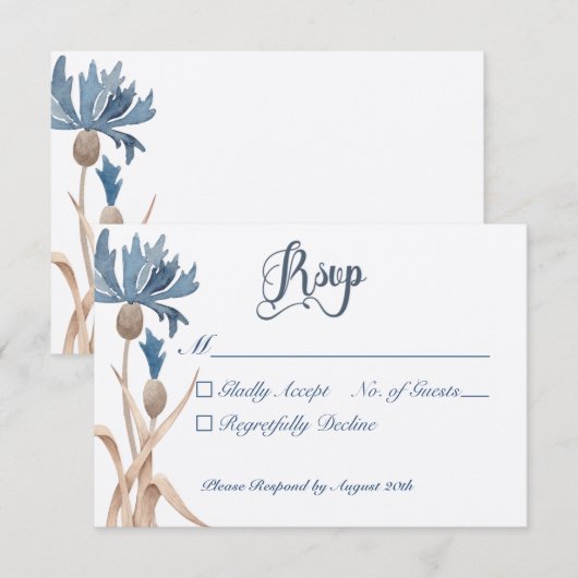 Blauwe kornbloemen en Wheat Field Wedding RSVP Kaartje (Voorkant / Achterkant)