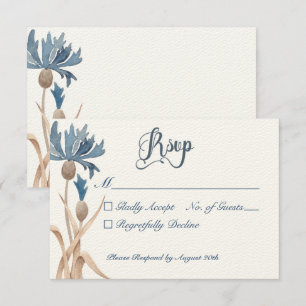 Blauwe kornbloemen en Wheat Field Wedding RSVP Kaartje