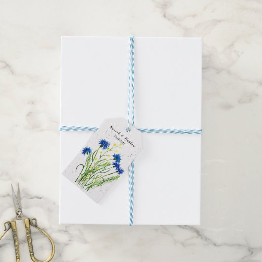 Blauwe kornbloemen waterverf  bruiloft cadeaulabel (Met Touw)