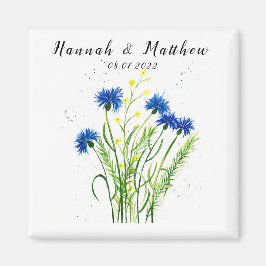 Blauwe kornbloemen waterverf  bruiloft magneet