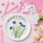 Blauwe kornbloemen waterverf  bruiloft papieren bordje (Feest)