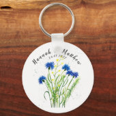Blauwe kornbloemen waterverf  bruiloft sleutelhanger (Voorkant)