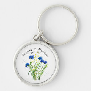 Blauwe kornbloemen waterverf  bruiloft sleutelhanger