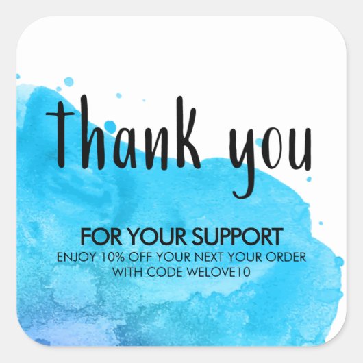 Blauwe korting voor kleine bedrijven op basis van vierkante sticker (Voorkant)