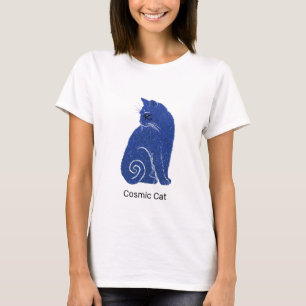 Blauwe kosmische kat t-shirt