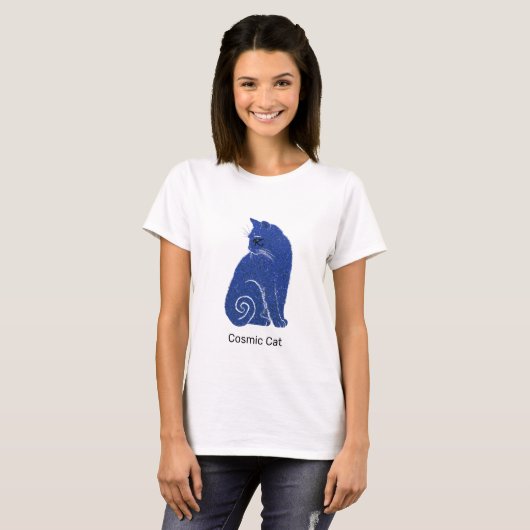Blauwe kosmische kat t-shirt (Voorkant volledig)