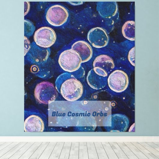 Blauwe kosmische Orbs Canvas Afdruk (Insitu (Houten vloer))