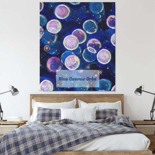 Blauwe kosmische Orbs Canvas Afdruk (Insitu (Slaapkamer))