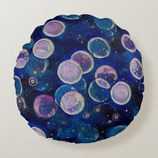 Blauwe kosmische Orbs Rond Kussen (Voorkant)