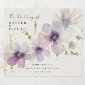 Blauwe kosmos bloemen gepersonaliseerde bruiloft likeurfles etiket (Enkel label)