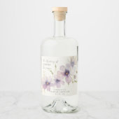 Blauwe kosmos bloemen gepersonaliseerde bruiloft likeurfles etiket (Voorkant)