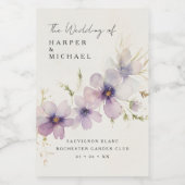 Blauwe kosmos bloemen gepersonaliseerde bruiloft wijn etiket (Enkel label)