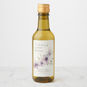 Blauwe kosmos bloemen gepersonaliseerde bruiloft wijn etiket (Voorkant)