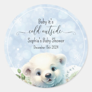 Blauwe Koude Buiten Polar Beer Winter Baby shower Ronde Sticker
