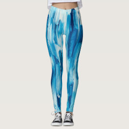 Blauwe koude penseellijnen. Zeekust van de najaar Leggings