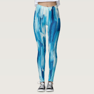 Blauwe koude penseellijnen. Zeekust van de najaar Leggings