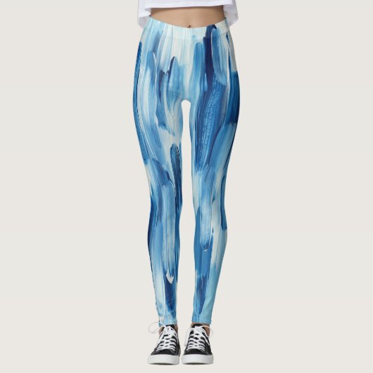 Blauwe koude penseellijnen. Zeekust van de najaar Leggings (Voorkant)