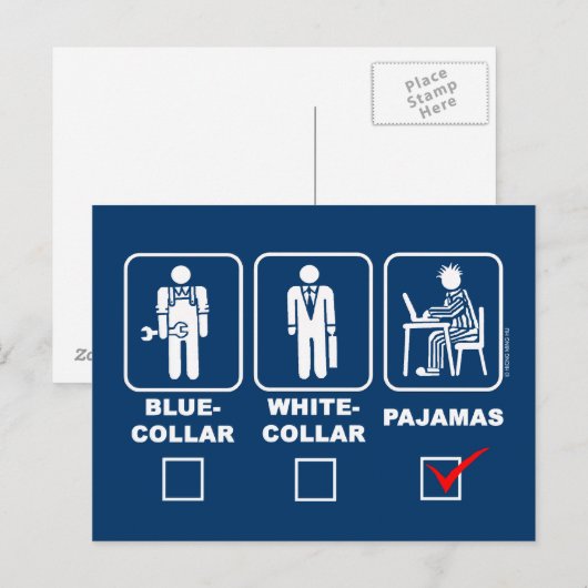 Blauwe kraag, witte kraag of pyjama briefkaart (Voorkant / Achterkant)