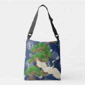 Blauwe kraan Kimono patroon geïnspireerd Japanse s Crossbody Tas (Voorkant)